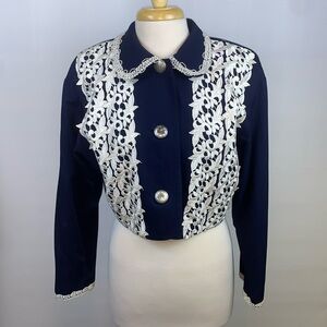 Tina Hagen navy with lace overlay crop jacket, Medium